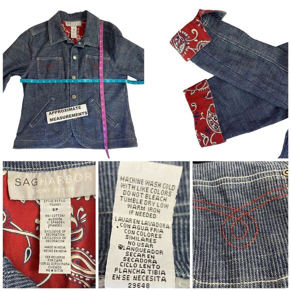 Sag Harbor Sports Jacket Blazer Womens 6P Railroad Blue Flip Cuff Utility - Picture 6 of 16